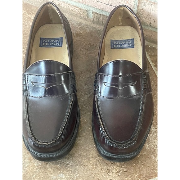 Nunn Bush Mens Burgundy Leather Penny Loafers Dress Shoes 9M 85538-05 - Picture 3 of 8